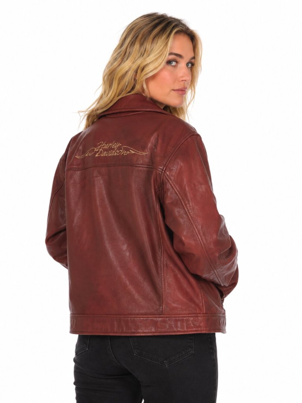 Harley Davidson Leather Jacket Brown 2XL Embroidered Moto